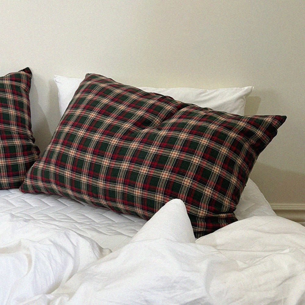 크리스마스 순면 체크 베개커버