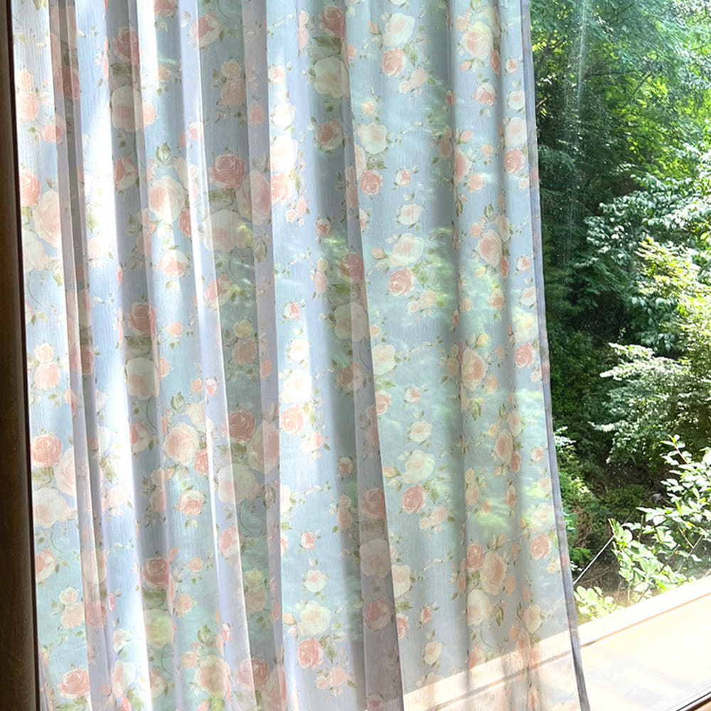멜리 빈티지 꽃무늬 쉬폰 커튼